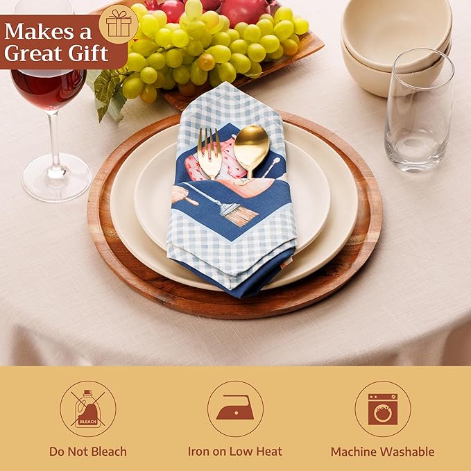 Maison d' Hermine Cloth Napkins Set of 4 100% Cotton Everyday Reusable Square Napkins Cloth Washable Dinner Party Wedding Restaurant Gifts for Mothers Day Spring/Summer (Let's Bake, 18" x 18")