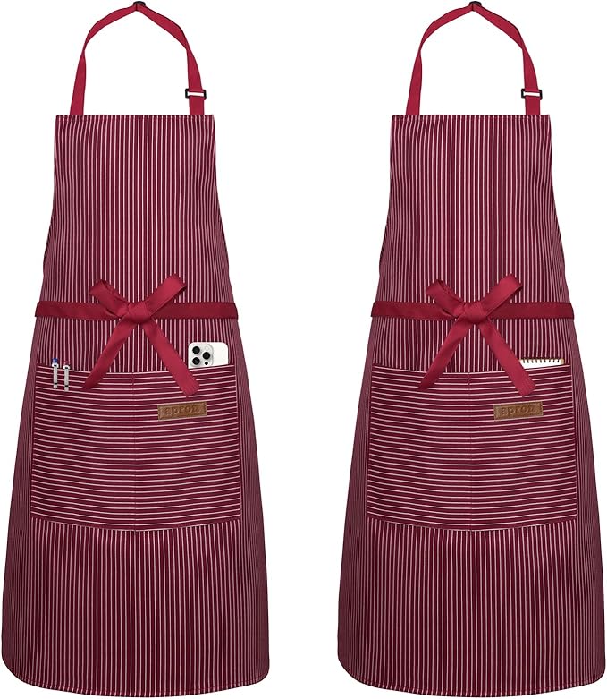 Serrenf 2 Pack Apron, Cooking Kitchen Aprons, Adjustable Bib Apron with 2 Pockets for Men Women Chef Apron