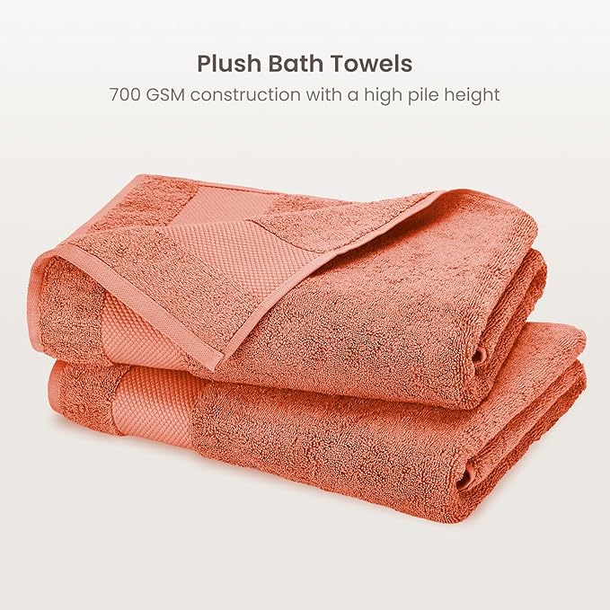 BIOWEAVES 100% Organic Cotton 700 GSM Luxury Bath Towels for Bathroom 30" x 58" GOTS Certified - Burnt Orange, Pack of 2