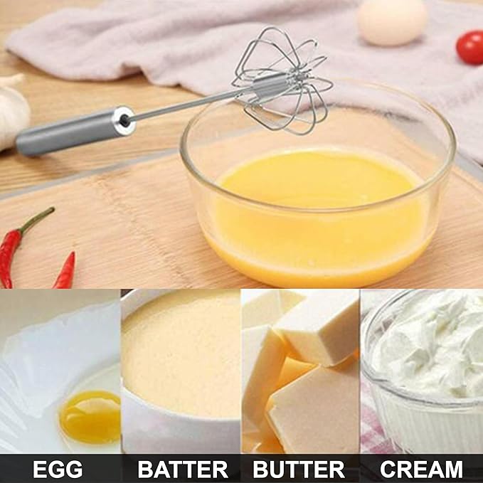 Import Unk 1 Stainless Steel Whizzy Whisk, Semi Automatic Whisk Egg Whisks Mixer for Stirring, Blending, Whisking, & Beating Blender, Hand Push Mixer (10 inches)