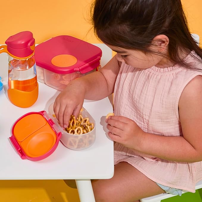 b.box Snack Box - Leakproof Mini Bento Box for Kids & Toddlers, 2 Compartment Snack Containers for Kids, Lunch Containers, Dishwasher Safe, BPA Free, PFAS Free, Ages 4m+, 1 3/4 Cup - Strawberry Shake