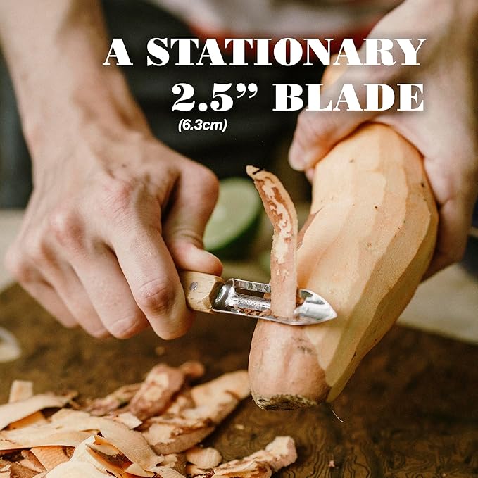 OPINEL Essential No.115 Peeler, Hornbeam Wood Handles, Made in France (Sage Green)