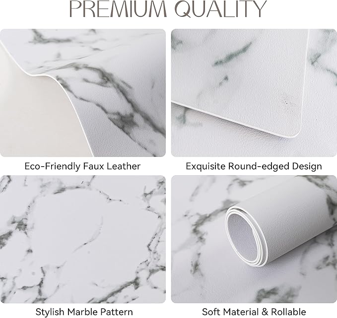 Romanstile Vinyl Placemats Set of 4-12 X 17 Inch - Faux Leather 100% Waterproof Oil-Proof Wipeable Place Mats, Heat Resistant Reversible PU Table Mats for Kitchen Dining Party Outdoor, Marble