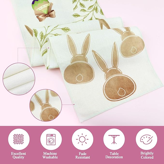 QINJIEJIE Table Runner for Table Happy Easter Carrots Rabbit Bunny Runner Seasonal Spring Kitchen Dining Table Decoration for Home Party Decor Easter Table Runner 72 Inch
