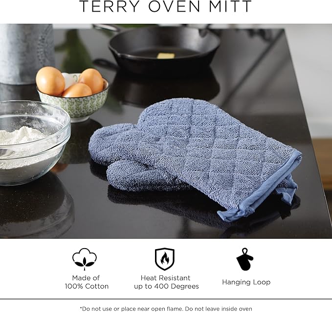 DII Basic Terry Collection 100% Cotton Quilted, Oven Mitt, Mineral Gray, 2 Piece