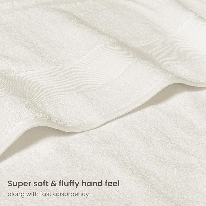BIOWEAVES 100% Organic Cotton 700 GSM Plush 6-Piece Towel Set GOTS Certified, 2 Bath Towels, 2 Hand Towels & 2 Washcloths - Ivory