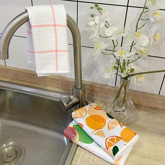 QUILTINA Dish Towels Set - 11.8 * 11.8 Inches 100% Cotton Waffle Weave Kitchen Towels 6 Pack, Dish Towels for Kitchen, Super Absorbent for Drying and Cleaning
