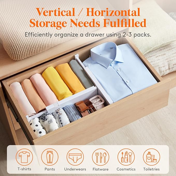 Lifewit 18 Pack Drawer Dividers 4" High 28-43.5cm/11-17" Adjustable Drawer Organizer for Clothes/Utensils, Expandable Drawer Separator in Dresser/Kitchen/Bedroom/Office Organization & Storage White