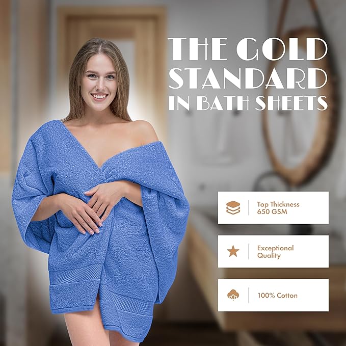 White Classic Luxury Soft Bath Sheet Towels - 650 GSM Cotton Luxury Towels Extra Large 35x70 | Highly Absorbent and Quick Dry | Hotel Quality, Light Blue, 2 Pack