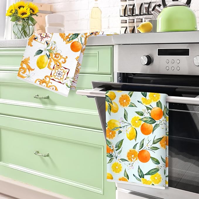 Summer Lemon Microfiber Kitchen Towels, Soft Absorbent Hand Towel 15.7 × 23.6 Inch, Thick Dish Cloth for Party Anniversary Holiday Decoration, Housewarming Gifts for Mom