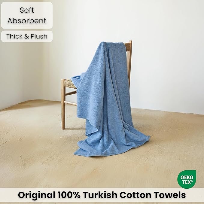 SALBAKOS Luxury 100% Turkish Cotton Bath Sheets 40x80 in Oversized Extra Large Bath Towels | Premium Hotel Quality Thick Soft Absorbent Turkish Towel for Spa Beach (Pack of 1, Blue, Jumbo Bath Sheet)