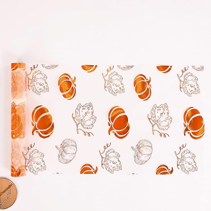 Snowkingdom Fall Orange Pumpkin Table Runner, Sequin Glitter Foil Metallic Thin Mesh Thanksgiving Runners 120", Orange Table Decorations for Seasonal Autumn Party