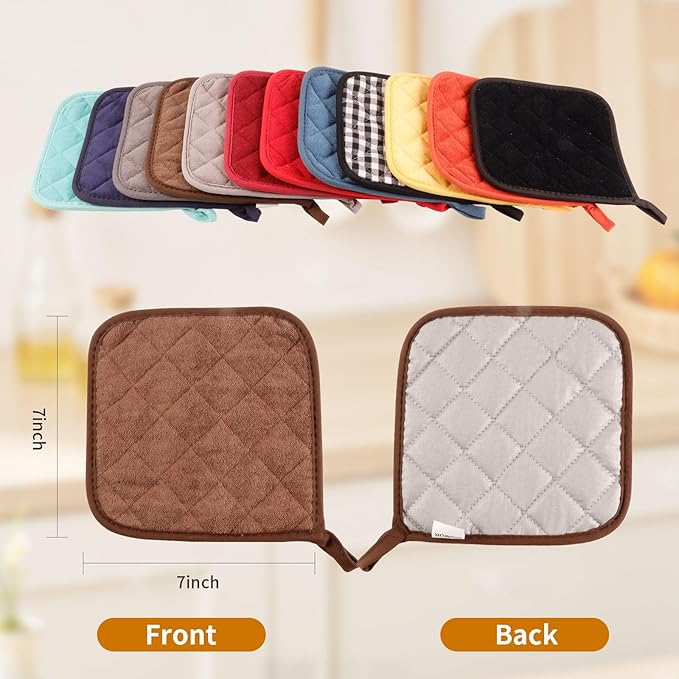 5 Pack Pot Holders for Kitchen Easy-Care Cotton Machine Washable hot Pads for Kitchen for Cooking and Baking Oven Brown