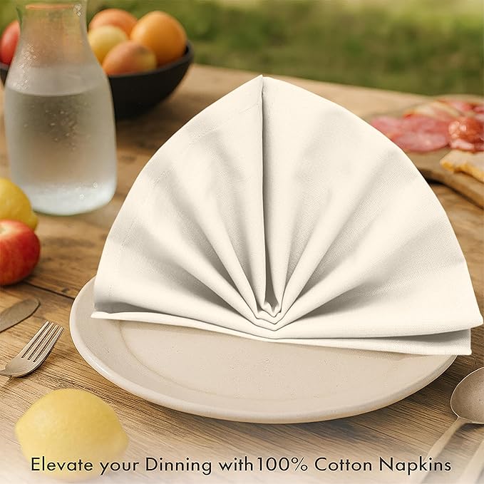Ruvanti Cloth Napkins Set of 12, 100% Cotton High GSM 18x18 Inches Soft, Washable, Highly Durable & Absorbent, Perfect for Parties, Christmas, Thanksgiving Dinners – Antique White