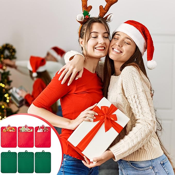 R HORSE 6Pcs Christmas Red Green Potholders with Pockets Baking Cooking Gift Kitchen Cotton Heat Resistant Potholder Machine Washable Hot Pads Oven Mitt Christmas Pot Holder Gift