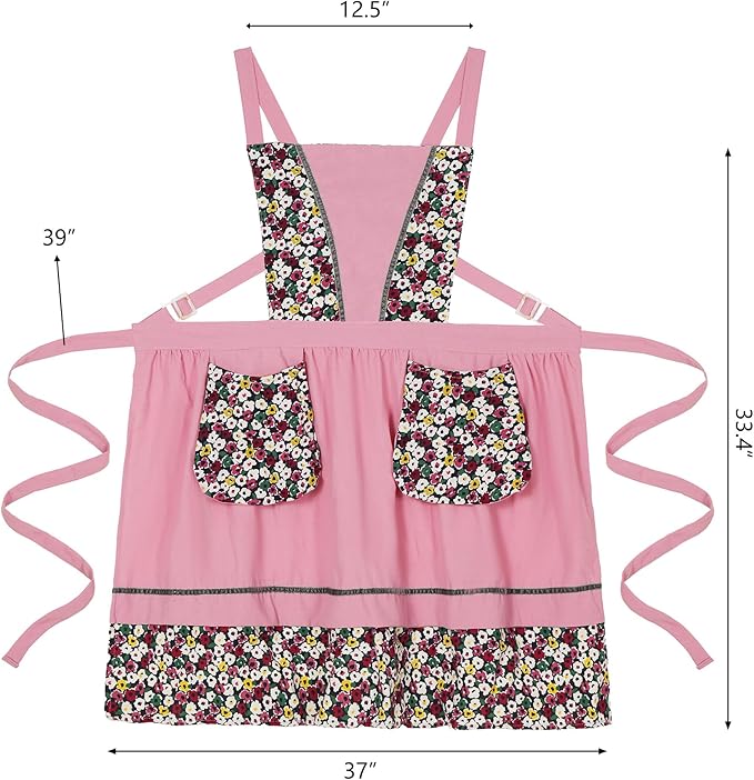 Pinknoke Kitchen Aprons for Women with Pockets Cute Vintage Chef Pinafore Apron for Gardening Cooking Baking Painting