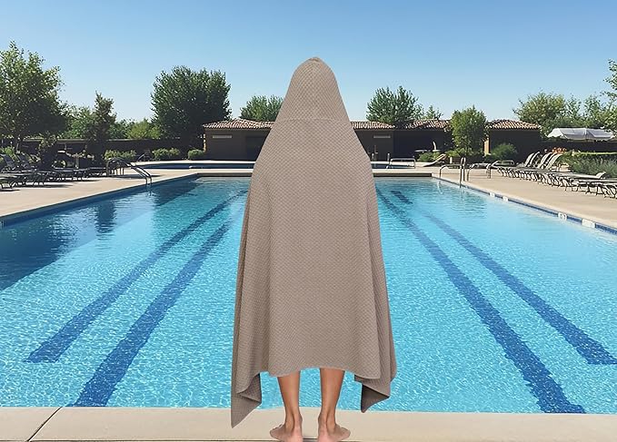 COTTON CRAFT Hooded Bath Towel – Oversized 35 x 70 Waffle Weave Towel with Hood for Adults - 100% Ringspun Cotton Pool Bath Sheet Wrap with Hood - Soft Super Absorbent Quick Dry – 450 GSM – Linen