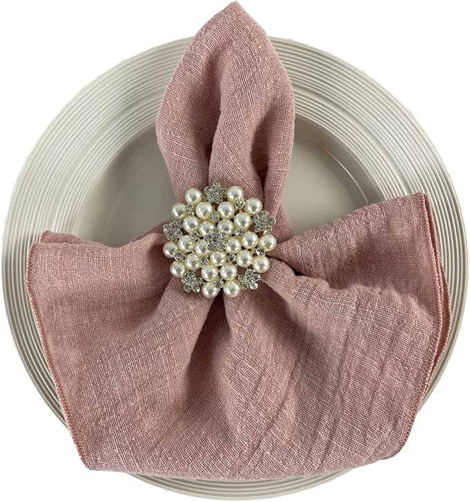 EHLDekol Gauze Cloth Napkins 6 Pack 16x16 Inches 100% Natural Soft Cotton Weddings Decorative Parties Family Everyday Use Bulk Linen Dinner Napkins (Dusty Pink, 6 Pack)