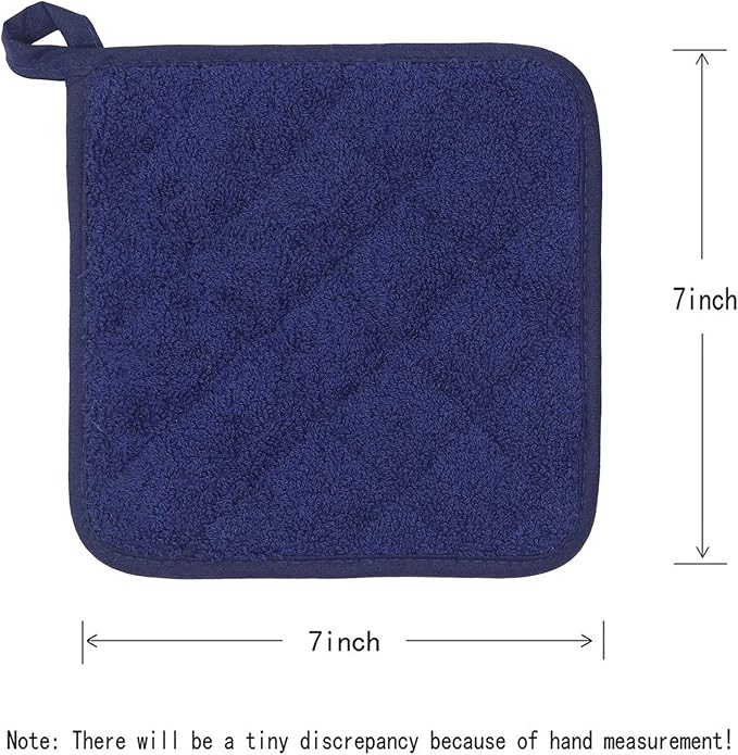 Cotton Pot Holders Cotton Made Machine Washable Heat Resistant Everyday Kitchen Basic Terry Pot Holder, Hot Pads, Trivet for Cooking and Baking Set of 4 (Navy Blue)