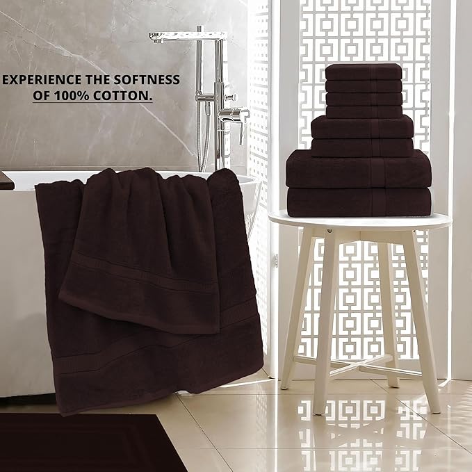 GOLD TEXTILES Premium Bath Towels Set (Pack of 4,27 x 54) 100% Ring-Spun Cotton Bathroom Towels for Hotel, Spa, Soft and Absorbent (27 x 54, Brown - 4 Pcs)