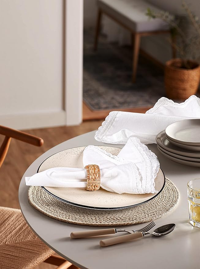 Flax Lace Cloth Dinner Napkins Set of 4 White - 20x20 Inch, Soft Durable Premium Cotton Linen Dinning Table Napkins Ideal for Wedding, Birthday, Guest | Spring Washable Napkin for Easter Basket Décor