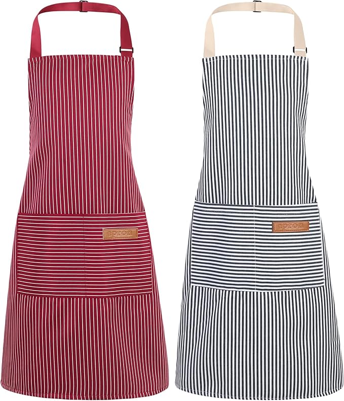 2 Pack Stripes Kids Apron, Kids Cooking Aprons with 2 Pockets, Cute Aprons for Cooking for Boys and Girls
