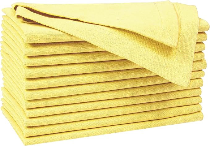 Homidate Cotton Dinner Cloth Napkins Set of 12 – 18x18 Sand Yellow – Reusable & Machine Washable Fabric Napkins for Weddings, Restaurants & Everyday Dining