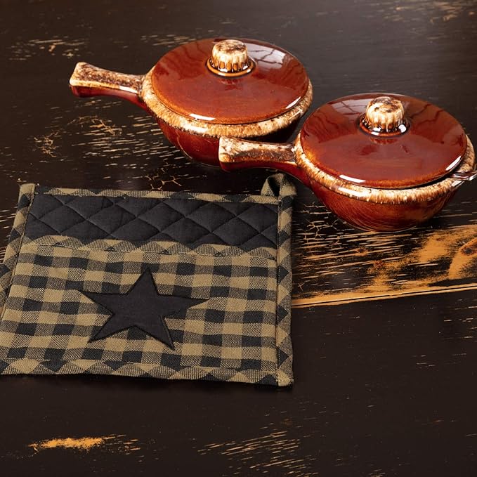 VHC Brands, Black Star, Cotton, 8x8, Pot Holder, Black
