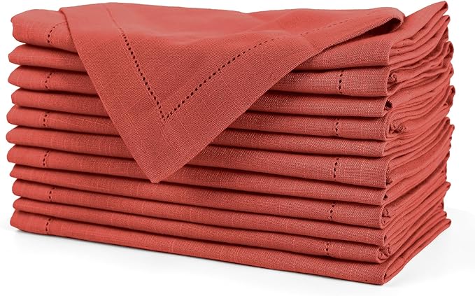FINGERCRAFT Cloth Napkins, Hemstitched Napkins Cloth, 20 x 20 Inch Generous Picot Hem and Mitered Corner, Everyday Use Premium Quality Perfect for Parties Dinners Weddings Cocktail Set of 6 Rust