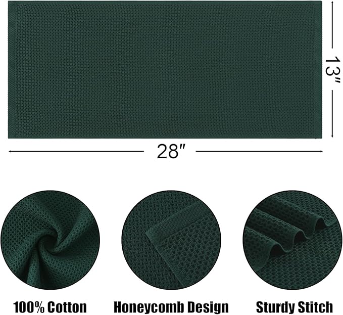 Kitinjoy 100% Cotton Waffle Weave Kitchen Hand Towels (13 X 28 Inches, Blackish Green), 12-Pack Super Soft and Absorbent Dish Towel for Drying Dishes