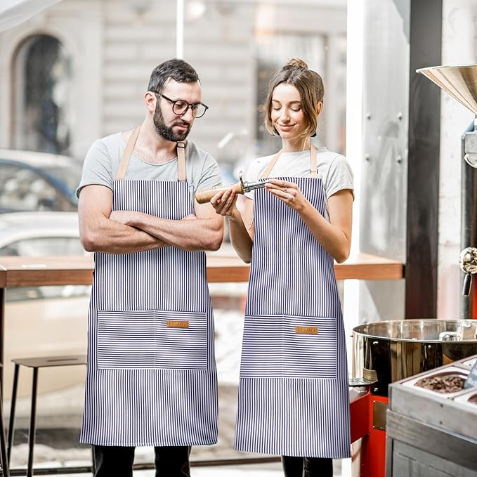 BeLuyi 2 Pack Adjustable Bib Apron with 2 Pockets Chef Cooking Kitchen Restaurant Aprons for Women Men