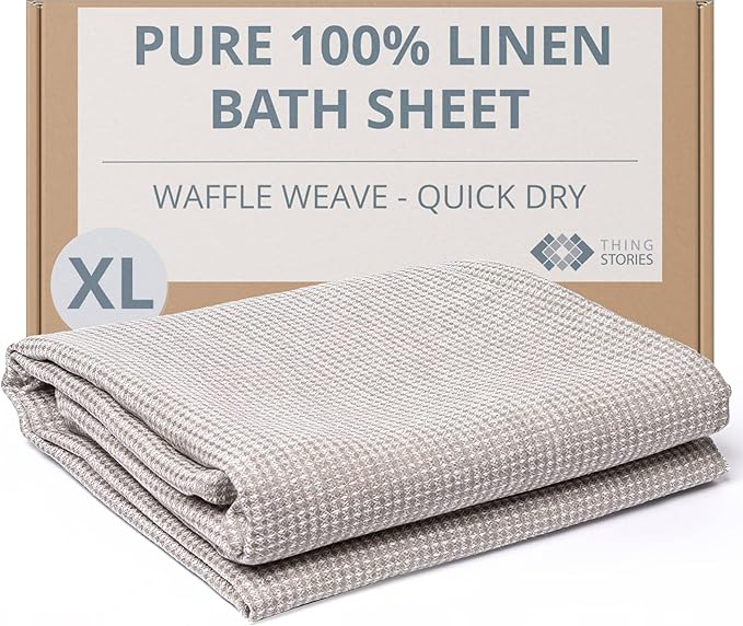 100% Linen Bath Sheet 35x70 - European Flax Waffle Weave Linen Bath Towel Oversized - Lightweight Absorbent Thin Waffle Bath Sheets Towels for Adults - Quick-Drying XL Travel Towel Extra Large