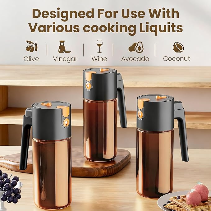 Olive Oil Spray Bottle Dispenser, 2-in-1 Glass Material Kitchen Cooking Oil Sprayer, 17 oz/500 ml Cooking Spray, Glass Spray Bottle with Tipper, Food Grade Spray for Kitchen, Salad, Frying, Barbecue