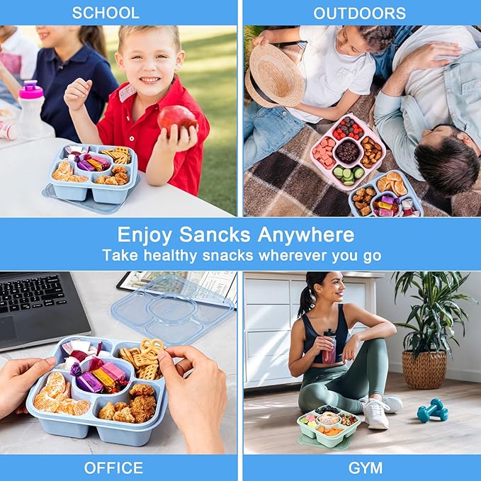 Caperci Original Snack Containers for Kids & Adults - Reusable Lunchable Container with 5 Compartment - BPA-Free Bento Snack Boxes for Food Storage & Meal Prep, Wheat Straw, Set of 3 (Brights)