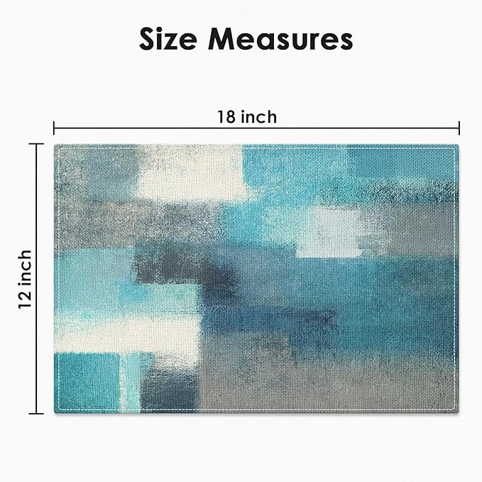 Emvency Farmhouse Placemats Set of 4, 12x18 Inch Modern Teal and Grey Abstract Art Painting Table Mats for Outdoor Home Party Kitchen Dining Decoration