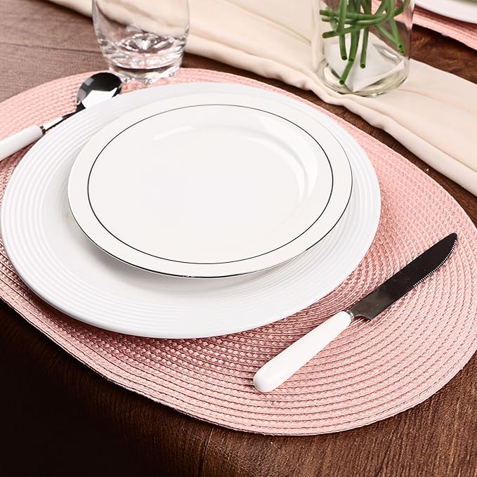 AHHFSMEI Placemats Set of 4 for Dining Table Washable Woven Non-Slip 18x12 inches Placemat Heat-Resistant Durable Table Mats for Dining Table Easy to Clean(Pink 4)