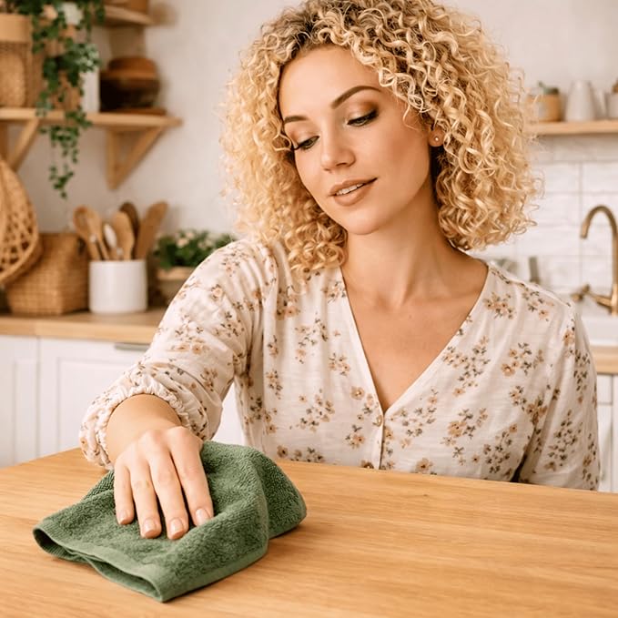 SALBAKOS 100% Turkish Cotton Washcloth Set of 12 13x13 inch | Heirloom Quality | Hotel & Spa Collection | Ultra Soft, Super Absorbent, Washcloth Towels | Made in Turkey (Green, 12 Washcloths)