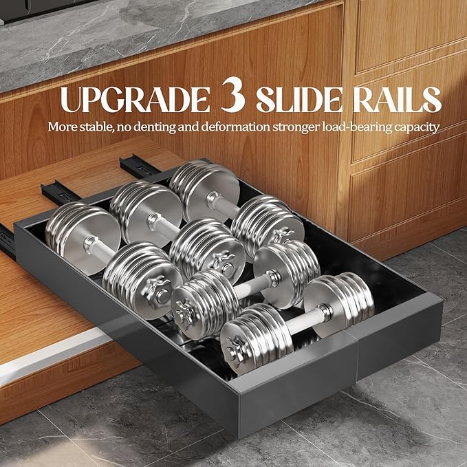 Seinloes 4 Pack Expandable Pull Out Cabinet Organizer 21" Deep With Raising Pad for Framed Cabinets,Upgrade 3 Slide Rails Slide Out Drawers,No Drill Roll Out Shelves,Adjustable Width 9"-14" Black