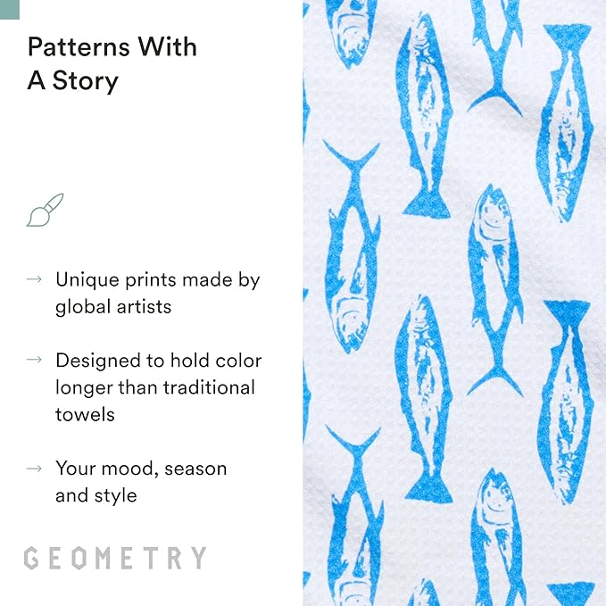 GEOMETRY Tea Towels – Spring & Summer Collection – Quick-Dry, Ultra-Absorbent, Reusable Microfiber Kitchen Towels for Drying & Cleaning - Coastal Catch - 1 Pack