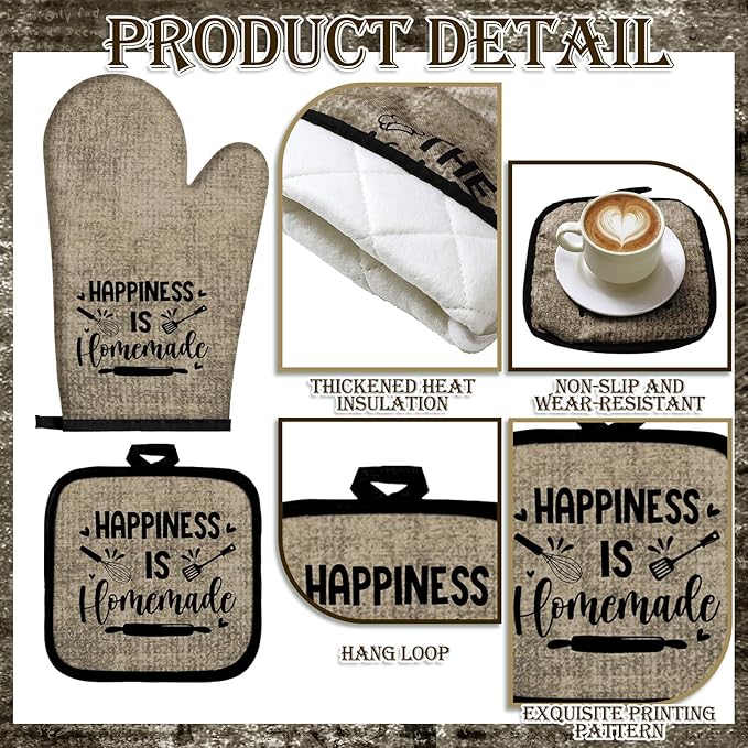 Leinuosen 8 Pcs Kitchen Towels and Oven Mitts Sets Pot Holders Dishcloths Set Kitchen Decorative Accessories Absorbent Potholders Heat Resistant for Chef Baking Cooking