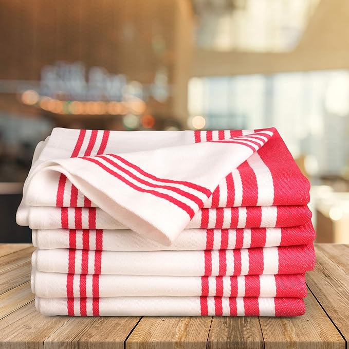 Urban Villa Kitchen Towels 100% Cotton Dish Towels for Kitchen(Set of 6)20”x30” Dish Cloths Highly Absorbent Kitchen Linen Set with Hanging Loop Perfect for Drying Dishes Cleaning Towels-Fuchsia White