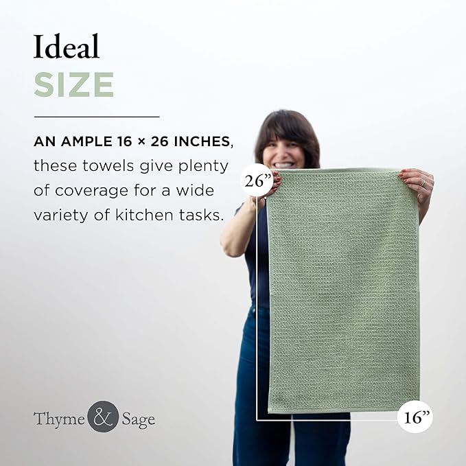 Thyme and Sage 100% Cotton Premium Turkish Kitchen Hand Towel Set, 16"x26", Ultra Absorbent, 350 GSM, Sage, Pack of 4