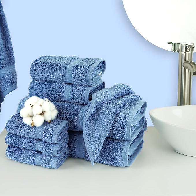 Chakir Turkish Linens | Hotel & Spa Quality 100% Cotton Premium Turkish Towels | Soft & Absorbent (8-Piece Towel Sets, Wedgewood)