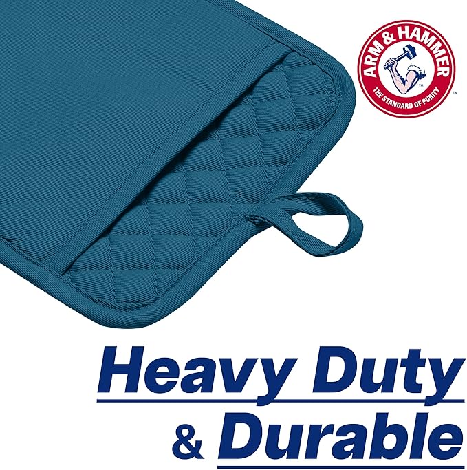 Arm & Hammer Quilted Pot Holders, Heat Resistant, Non-Slip Silicone Grip, 2 Pack, Navy