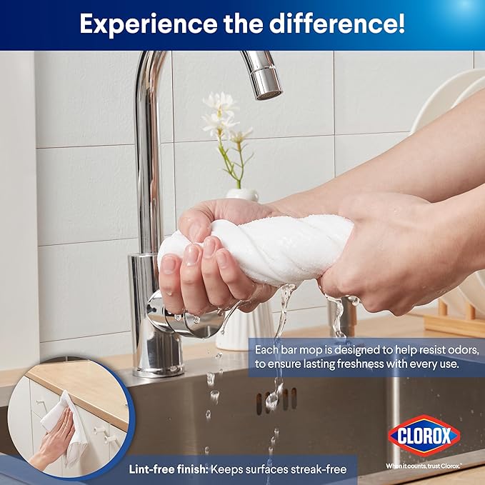 CLOROX Ribbed Bar Mops - 100% Cotton Quick Dry Extra Large Dishcloths - Absorbent Multipurpose Cleaning Cloths for Restaurants, Kitchen, Bathroom, Hotel - 16" x 19" - White 6 Pack
