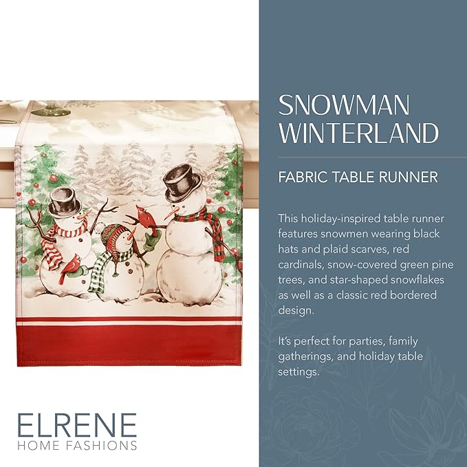 Elrene Home Fashions Snowman Winterland Holiday Snowflake Table Runner, 13" W x 70" L