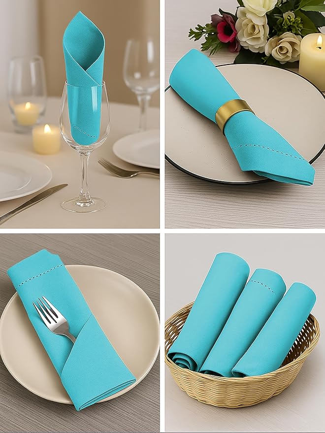 Cotton Cloth Napkins Set of 12, 18x18 Cotton Napkin Cloth Washable, Soft, Reusable Napkins for Wedding, Parties, Christmas, Thanksgiving, Everyday Use (Light Blue)