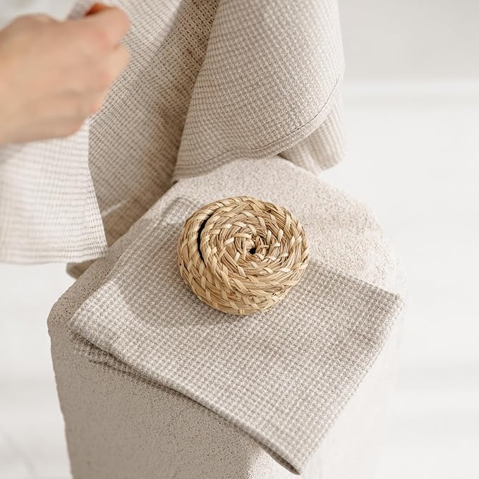 European Flax Linen Kitchen Towels Set of 2 - Handcrafted Stonewashed Waffle Weave Dish Towels, Quick Dry Absorbent Hand Towels for Bathroom & Kitchen