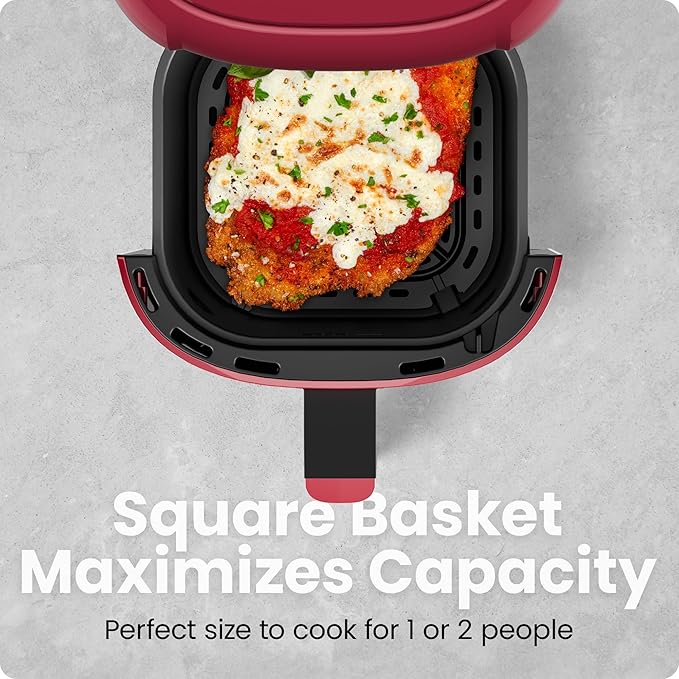 CHEFMAN 2 Qt Mini Air Fryer – Digital Space-Saving Compact Air Fryer with Nonstick and Dishwasher Safe Basket, Quick & Easy Meals in Minutes, Features Digital Timer and Shake Reminder – Red
