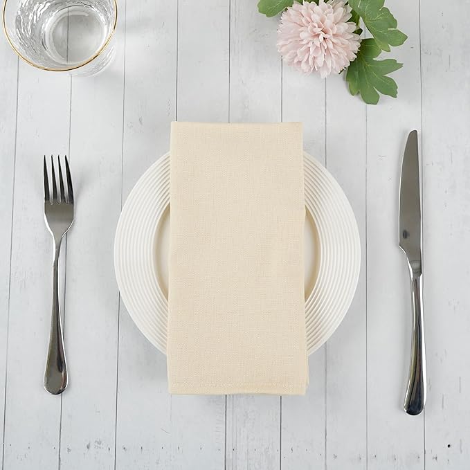 Solid Color Cotton Blended Dinner Cloth Napkins - Set of 12 (17 x 17 inches) - for Events & Home Use (Beige)